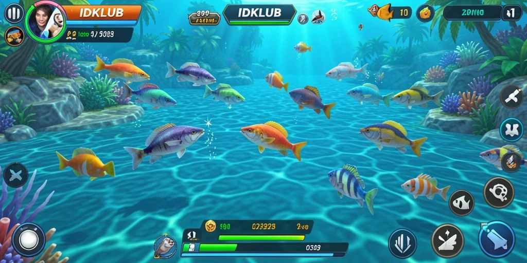 Tampilan gameplay IDKLUB yang mengasyikkan saat menembak ikan.