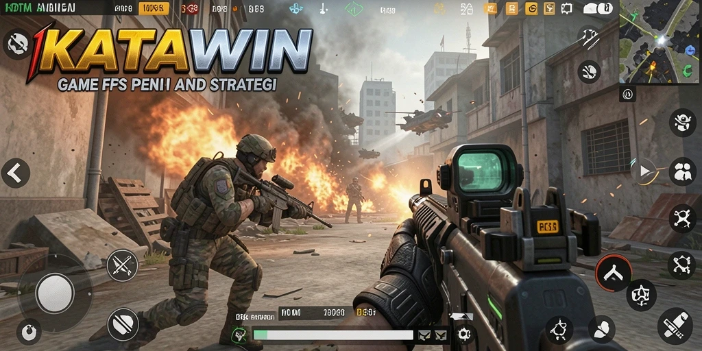 Screenshot KATAWIN menampilkan pertempuran FPS yang mendebarkan.