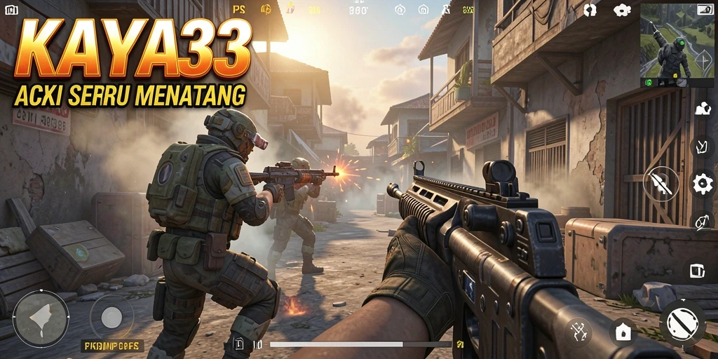 Screenshot menampilkan aksi intense di medan perang FPS.