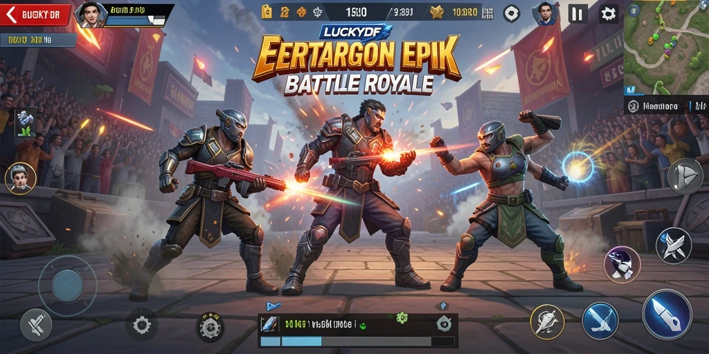 Gameplay mendebarkan di <strong>LUCKYDF</strong> saat bertempur di arena Battle Royale.