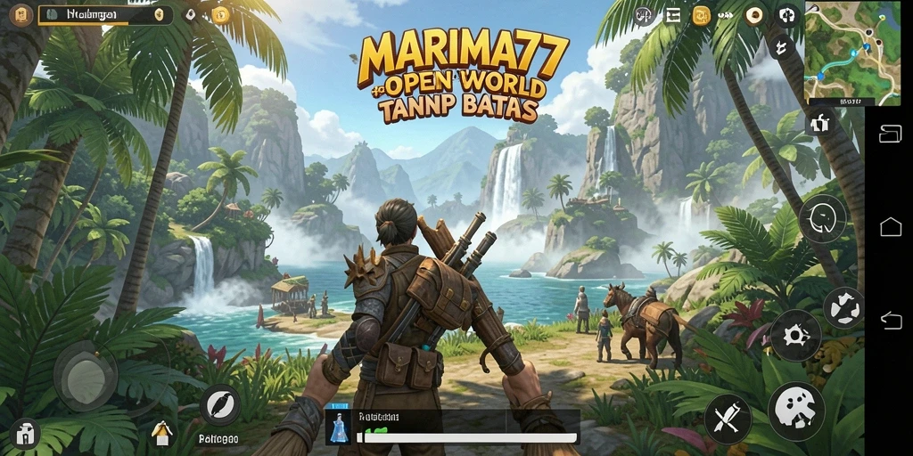 Screenshot gameplay MARIMA77 menampilkan eksplorasi dunia terbuka.