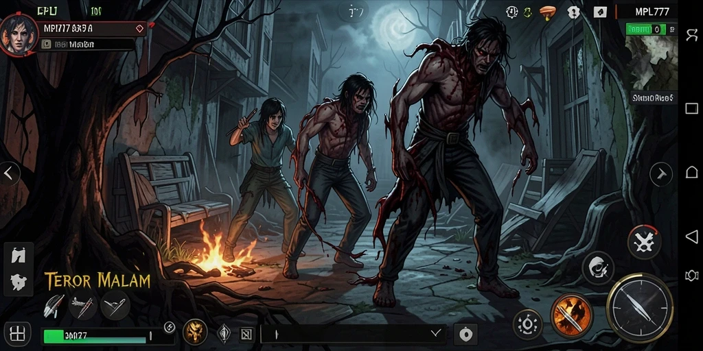 Tangkapan layar gameplay MPL777 menampilkan suasana mencekam dan suasana horor.