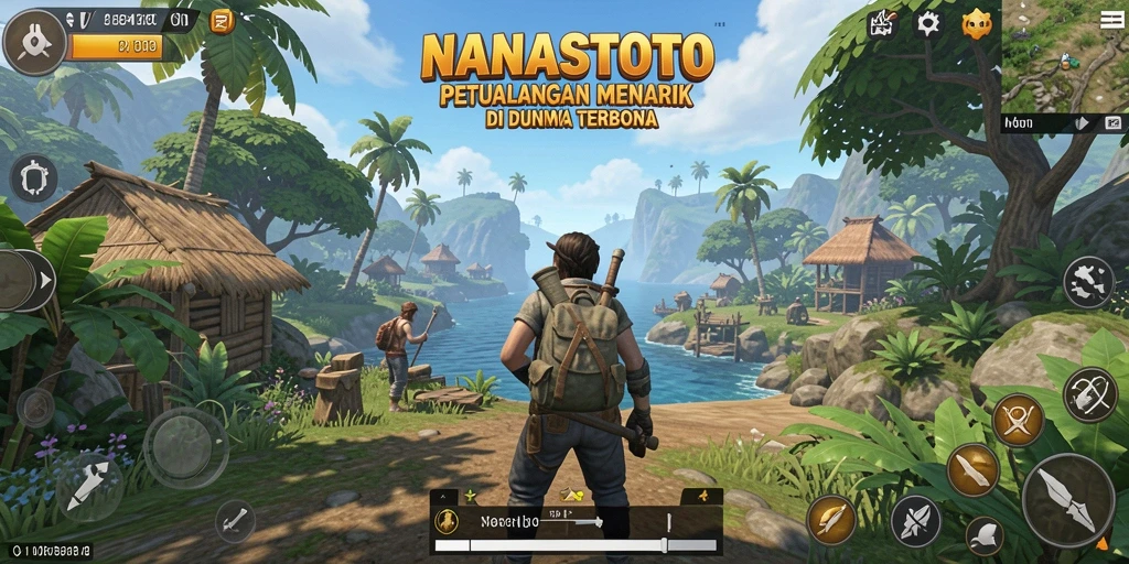 Tangkapan layar NANASTOTO menunjukkan aksi eksplorasi di dunia terbuka.