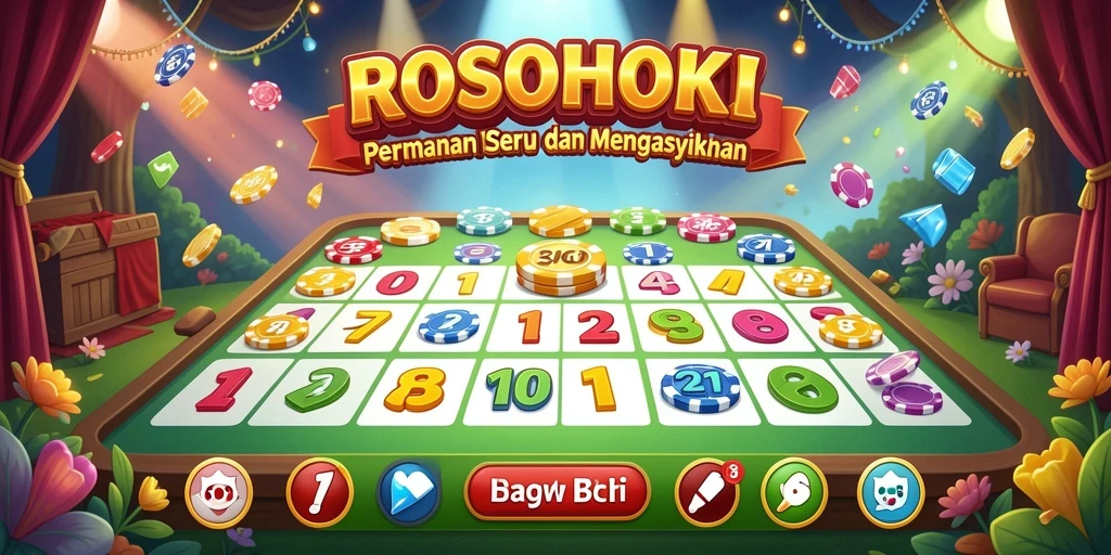 Tampilan gameplay seru dalam ROSOHOKI dengan kartu Bingo yang berwarna-warni.