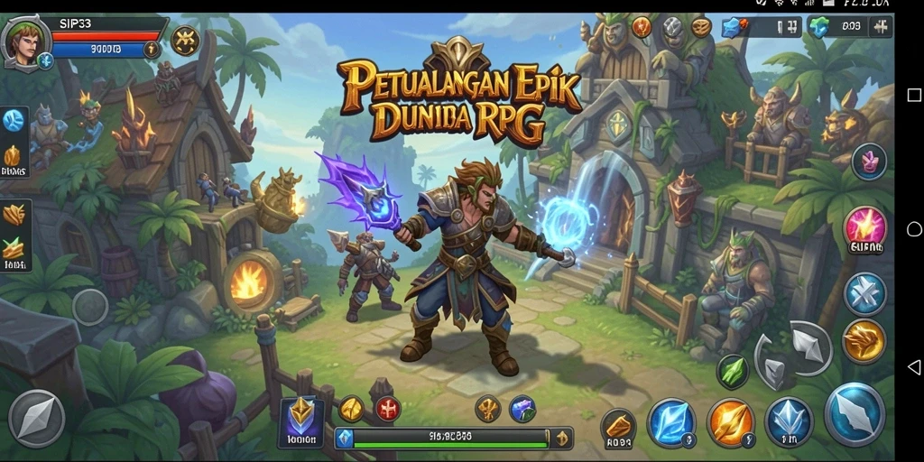 Screenshot gameplay SIP33 menampilkan pertarungan seru di dunia fantasi.