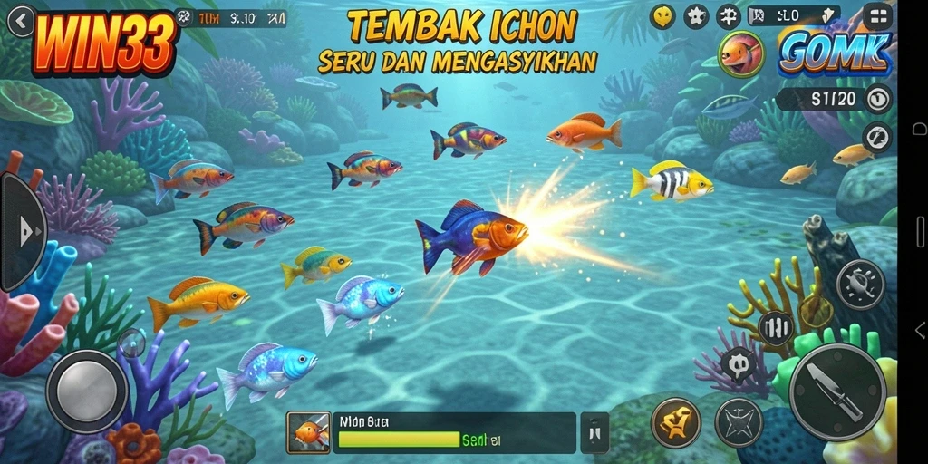 Tampilan gameplay seru dalam WIN33 saat memburu ikan.