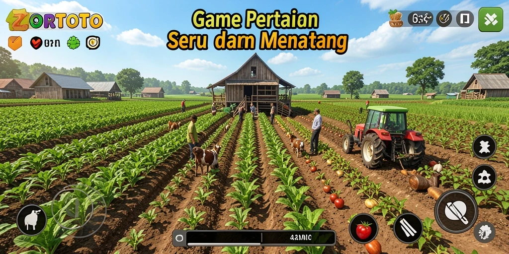 Tampilan gameplay ZORTOTO yang menarik dengan aktivitas bertani.